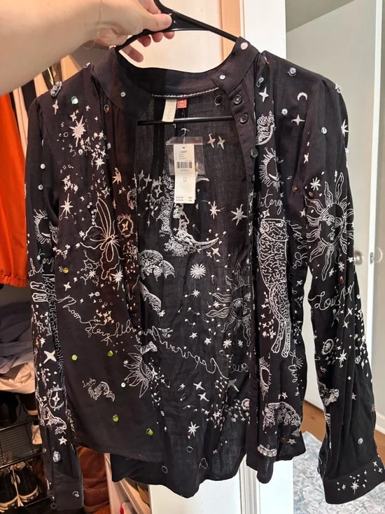 Pilcro Black Embroidered Celestial Button-Front Jacket - Picture 1 of 4